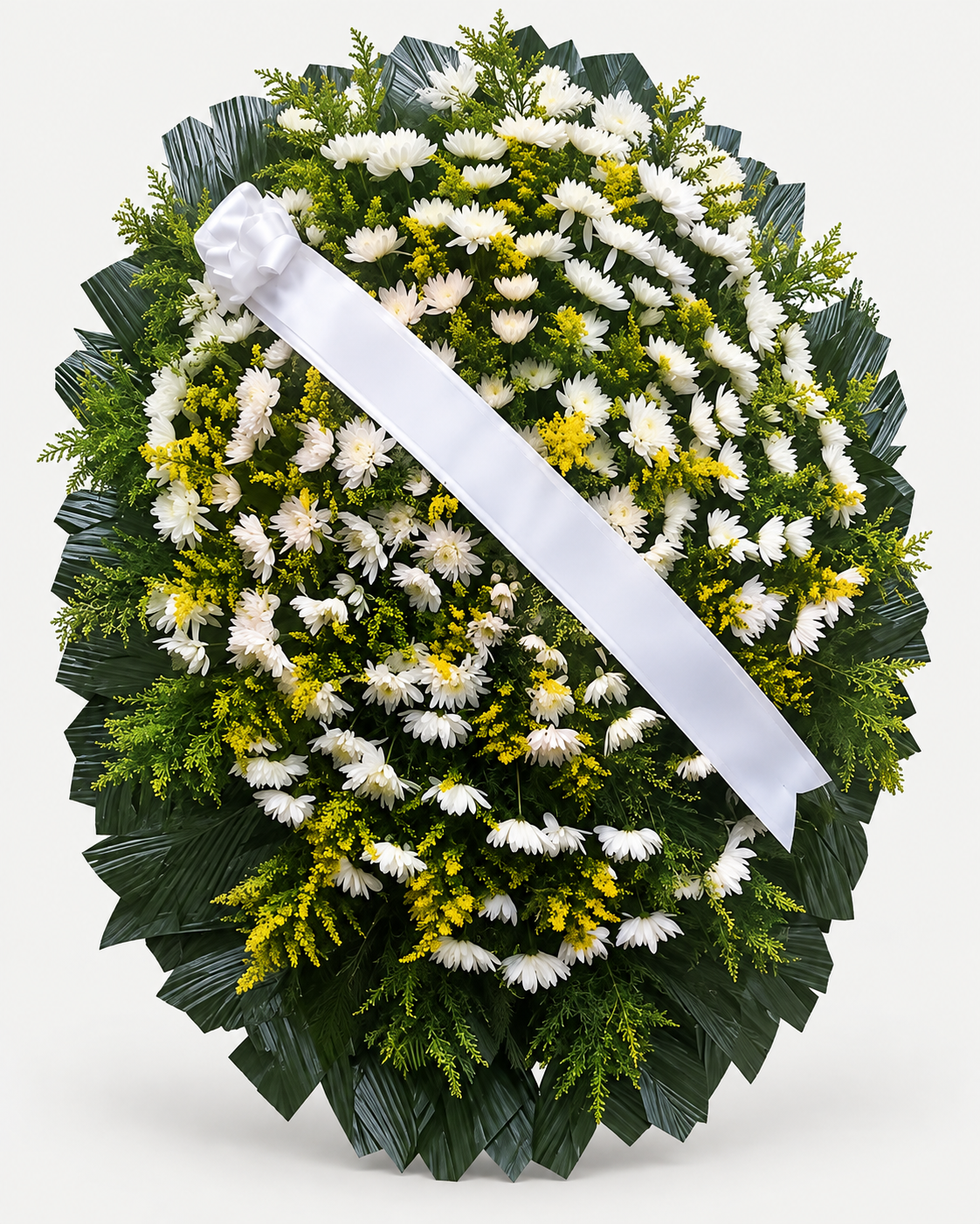 Coroa de flores 001 - branco e amarelo - Jardim do Pêssego