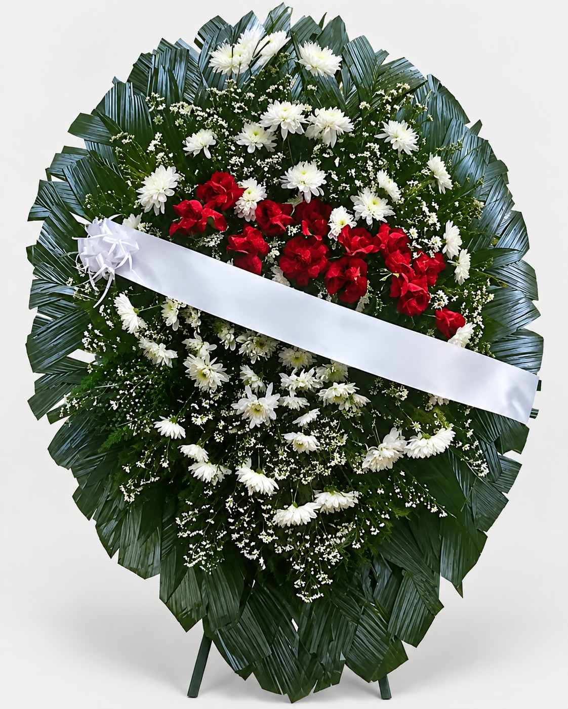 Coroa de flores 003 - branco e vermelho - Jardim do Pêssego