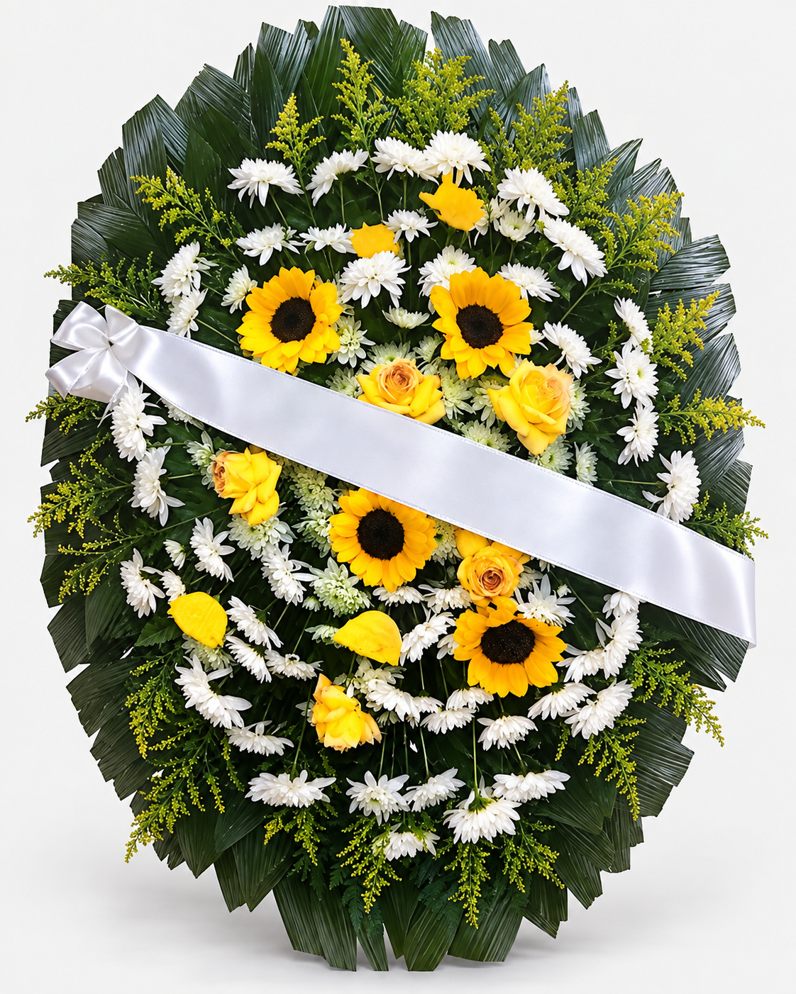 Coroa de flores 005 - branco e amarelo - Jardim do Pêssego
