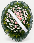 Coroa de flores 008 - branco e rosa-claro - Jardim do Pêssego