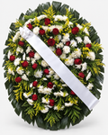 Coroa de flores 009 - branco, vermelho e amarelo - Jardim do Pêssego