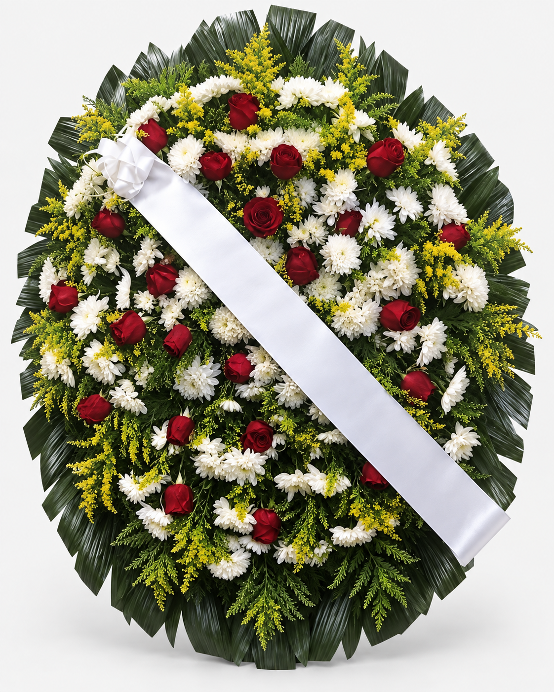 Coroa de flores 009 - branco, vermelho e amarelo - Jardim do Pêssego