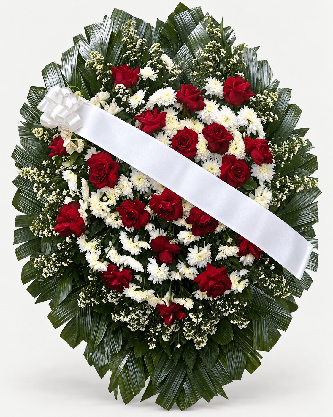 Coroa de flores 011 - branco e vermelho - Jardim do Pêssego