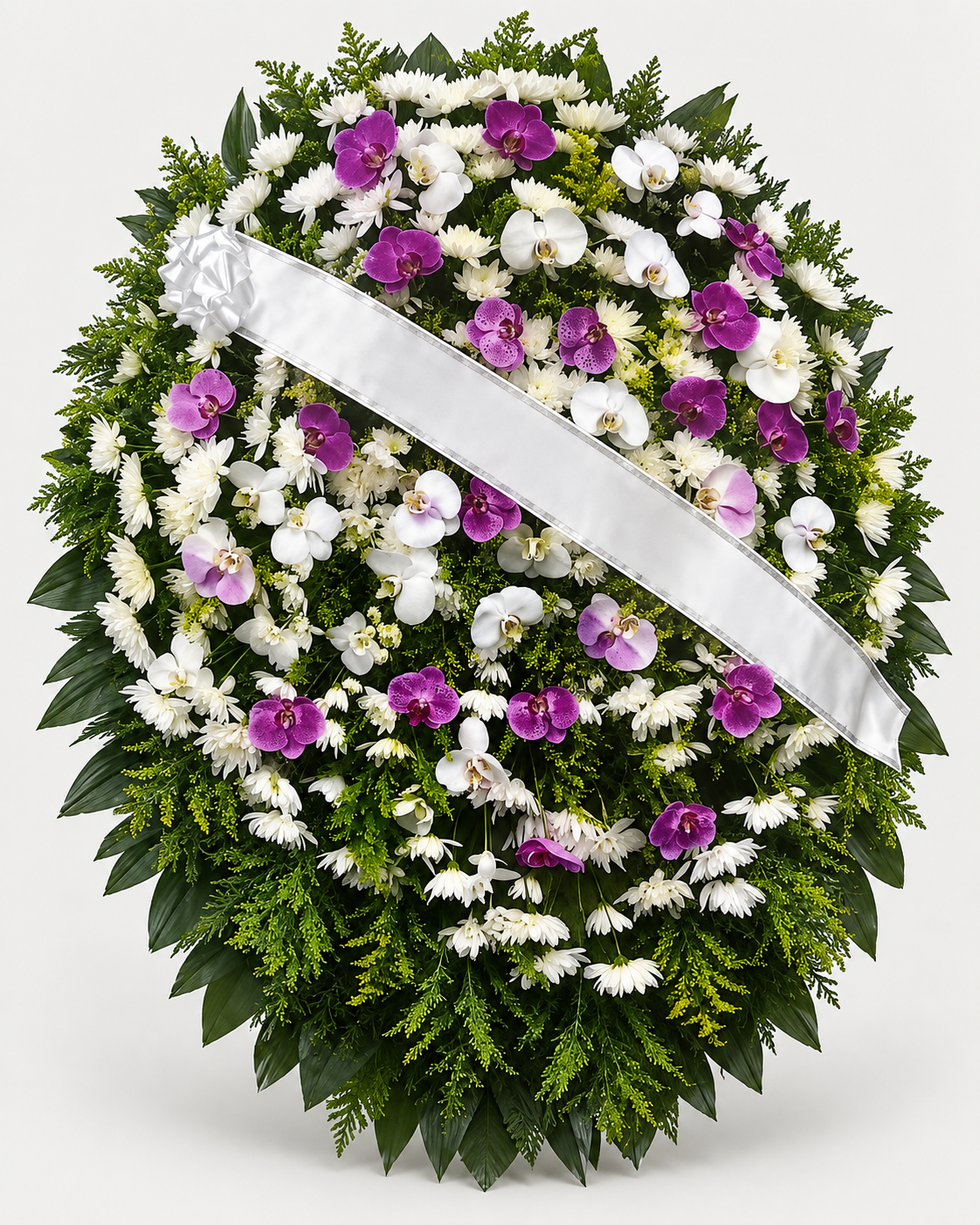 Coroa de flores 012 - branco, roxo e lilás - Jardim do Pêssego
