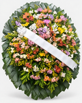 Coroa de flores 013 - branco, rosa, lilás, salmão e amarelo - Jardim do Pêssego