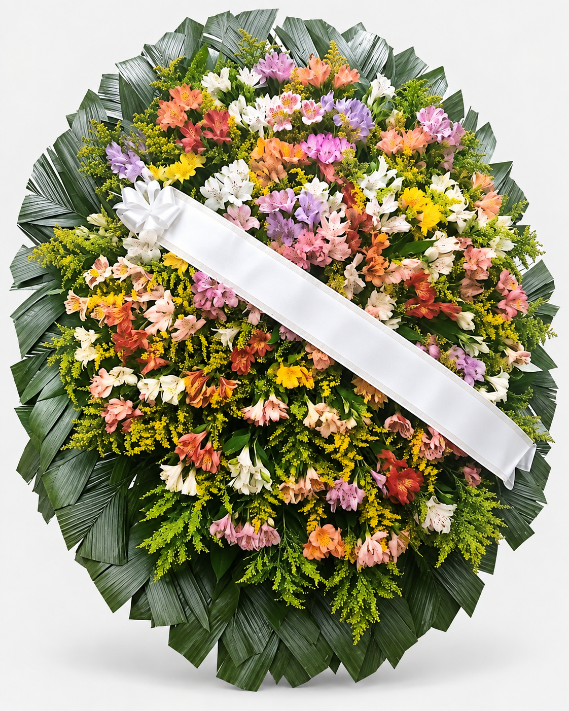 Coroa de flores 013 - branco, rosa, lilás, salmão e amarelo - Jardim do Pêssego