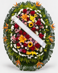 Coroa de flores 014 - branco, vermelho, rosa, amarelo e laranja - Jardim do Pêssego