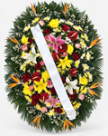 Coroa de flores 015 - branco, vermelho, rosa, amarelo e laranja - Jardim do Pêssego