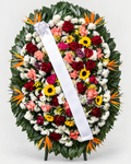 Coroa de flores 017 - branco, vermelho, rosa, amarelo e laranja - Jardim do Pêssego