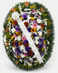 Coroa de flores 019 - branco, roxo, rosa, amarelo e laranja - Jardim do Pêssego